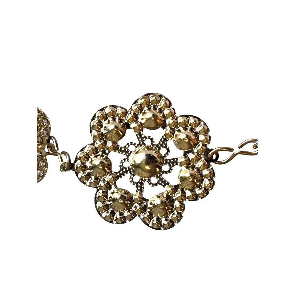 Vintage Crystal Rhinestone Flower Chain Belt Women Gold Bridal Sparkle
